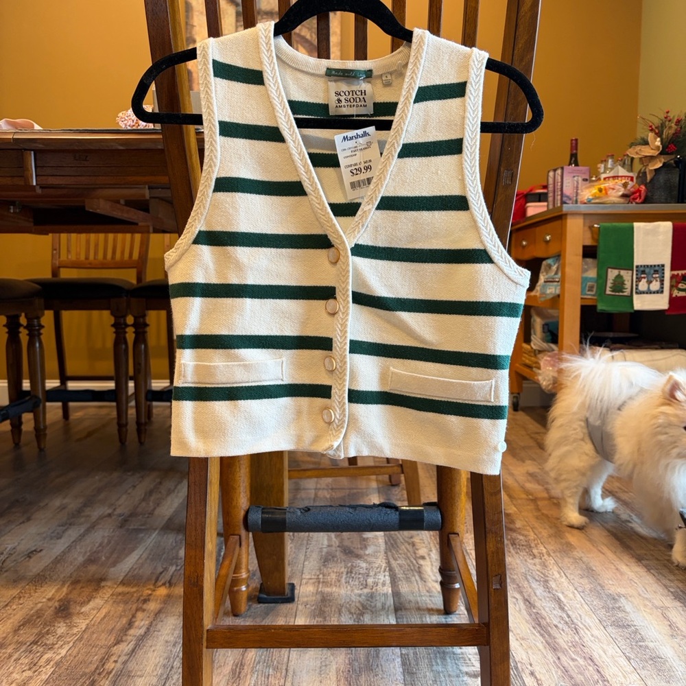 Scotch & Soda Cream and Green Striped Knit Vest
